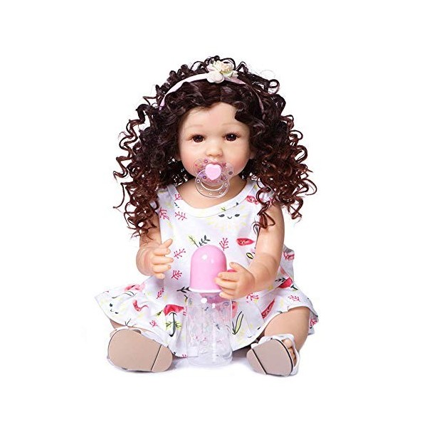 55CM Cheveux bouclés Original Corps Entier Silicone Souple réel Doux au Toucher Reborn bébé Bambin Pincess Mode Fille poupée 