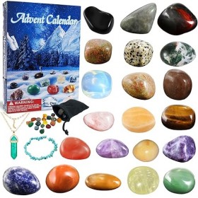 Aitsite Calendrier de lAvent 2023 - Avec pierres naturelles en cristal naturel - Collection de pierres - Pour garçons et fil