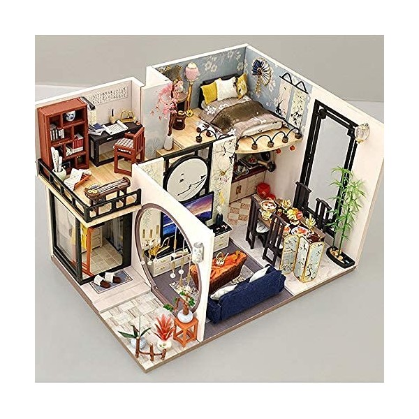 Bricolage Maison De Poupée Enfants Jouets Maison De Poupée avec Meubles Assembler en Bois Miniature Maison De Poupée Bricolag