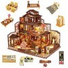 YUZHEN Maison de poupée miniature à faire soi-même, grande maison de poupée japonaise en bois avec boîte à musique et housse 