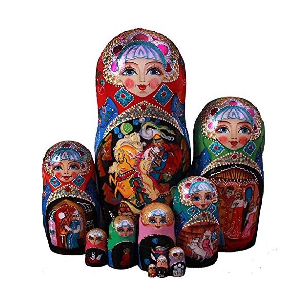 Poupée gigogne Poupées de nidification russe Set 10 pcs matryoshka empilant en bois imbriqué jouet à la main nichée for enfan