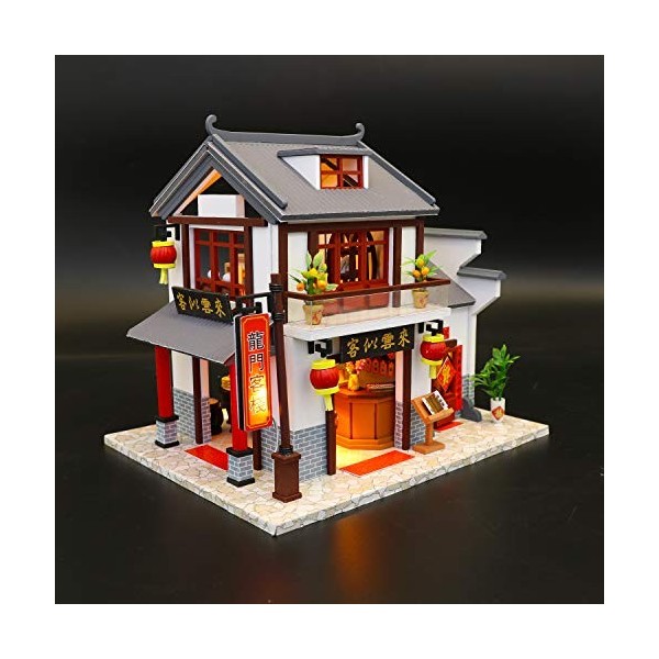 Cool Beans Boutique Kit maison de poupée miniature DIY en bois ancien restaurant chinois - Dragon Gate Inn - avec housse anti