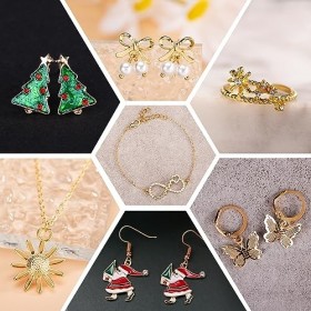 Calendrier de Lavent Bijoux Noel Femme - 2023 Bijou Kit Or avec Collier Boucles Doreilles Bracelet Bague - Compte à Rebours