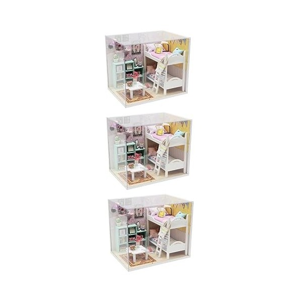 ibasenice 4 Ensembles Modèle De Cabine Enfants Playset Jouets en Bois Maisons De Poupée en Bois Kits De Maison De Poupée Débu