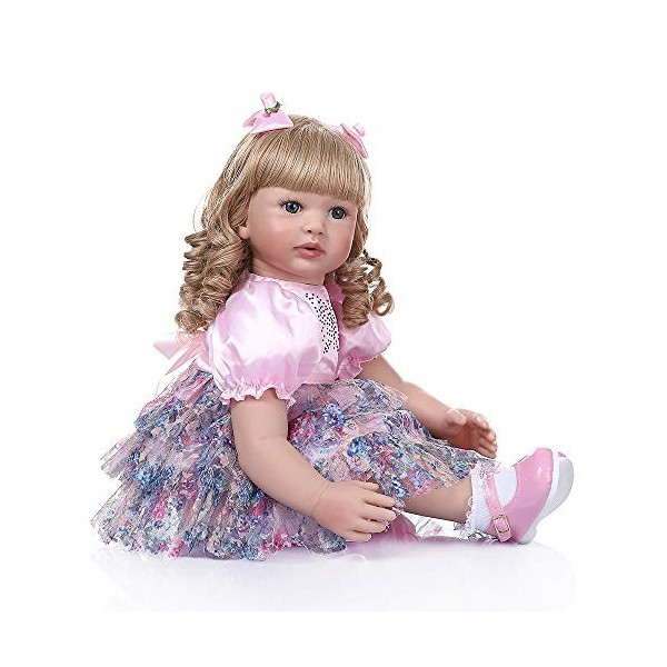 60CM Reborn Enfant en Bas âge bébé Fille poupée avec de Longs Cheveux blonds bouclés poupée Brinquedos Collection Limitée Cad