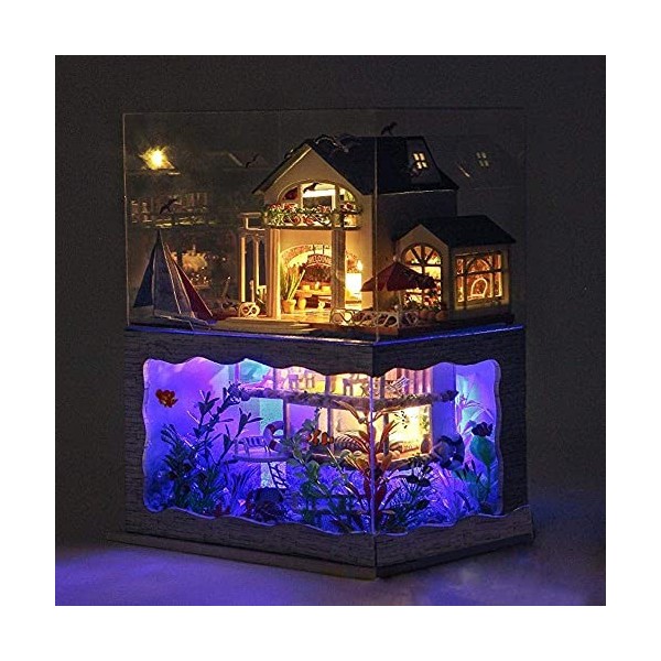 Bricolage Maison De Poupée Lumière LED Bricolage en Bois Mini Maison De Poupée Assembler Jouet Villa Maison De Poupée Meubles