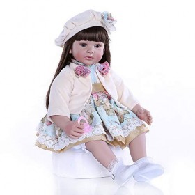 60 CM Flexible Silicone Vinyle Reborn Enfant en Bas âge bébé Fille poupée avec de Longs Cheveux Bruns poupée 6-9 M Vraie Tail