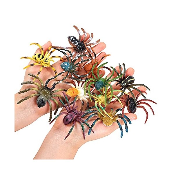 JOKFEICE Jouets araignées Lot de 12 Figurines daraignée réalistes colorées pour décoration dhalloween, Jouet éducatif préco