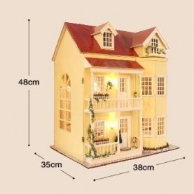 DIY Maison de Poupées Classique Luxe en Bois Puzzle 3D avec Lumière et Musique