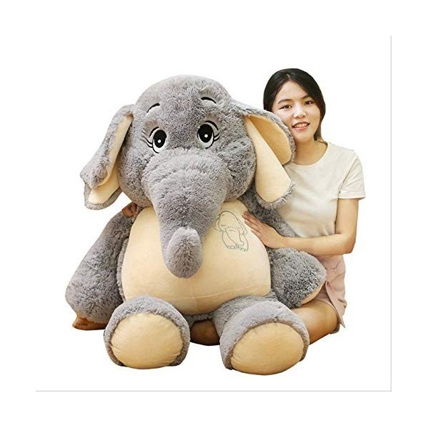 Annco 68 cm-128 cm - Poupée éléphant géante en peluche pour enfant, mignonne poupée apaisante, éléphant en peluche, décorati