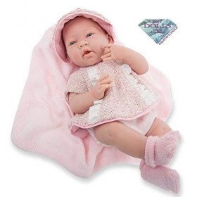 JC TOYS, Poupée La Newborn avec Corps en Caoutchouc Robe en Rose avec Bonnet et Poucos Fille.