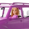 Barbie Mobilier voiture 4x4 tout terrain, véhicule mauve décapotable et une poupée blonde incluse, jouet pour enfant, GHT18