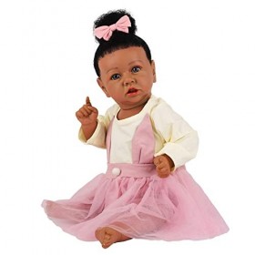 Poupée Fille avec Jupe Rose, 22 Pouces, Jouet pour Nouveau-Né, Réaliste, Peau Foncée, Jouet pour Enfants, Cadeau