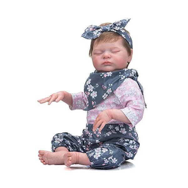 55cm En Train de Dormir Reborn Bébé Poupée Peau Réaliste avec Des Veines Visibles 22 pouces Yeux Fermés Poupée Tout-petit Sil