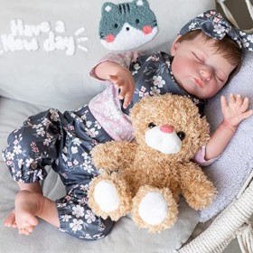 55cm En Train de Dormir Reborn Bébé Poupée Peau Réaliste avec Des Veines Visibles 22 pouces Yeux Fermés Poupée Tout-petit Sil