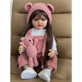 YIHANGG 55 CM 22 inch Plus Vrai Que Nature Poupée Reborn Baby Girl Silicone Souple Cheveux Longs Bruns Réaliste Princesse Béb