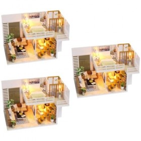 Totority 3 Pièces Maison De Poupée en Bois Bricolage Maison Faites-Le Vous-Même Enfant Mini Bambou