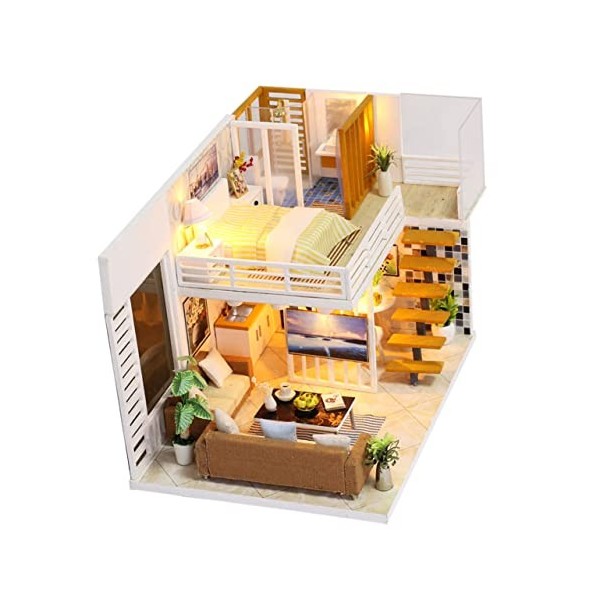 Totority 3 Pièces Maison De Poupée en Bois Bricolage Maison Faites-Le Vous-Même Enfant Mini Bambou