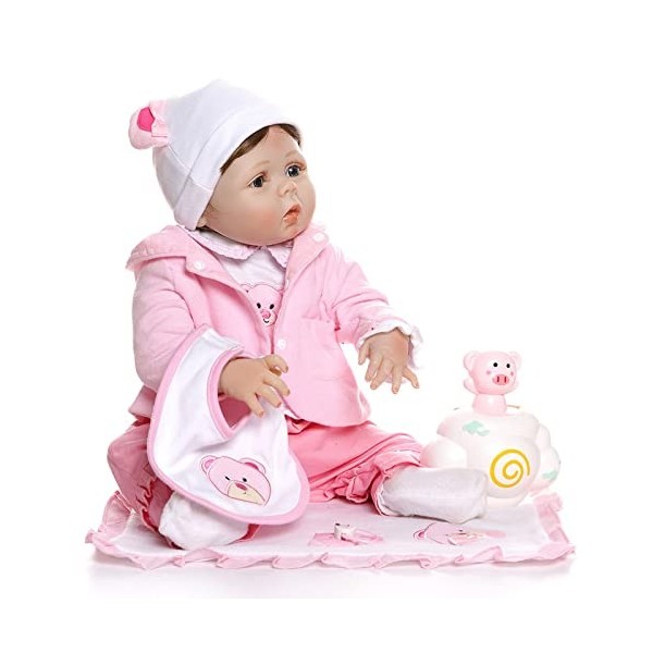 HAMIMI 55 Cm 22 Pouces Reborn Doll Silicone Souple Corps Rebirth Poupée Réaliste À La Main Réaliste pour 3-10 Cadeaux pour En