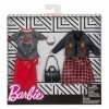 Barbie Fashionistas Kit vêtements, 2 tenues pour poupée, dont robe, jupe, t-shirt, veste et accessoires, jouet pour Enfant, F