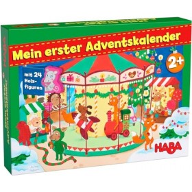 HABA Calendrier de lAvent - Sur le marché de Noël - 24 figurines en bois conçues avec soin avec fond de jeu 3D - Pour enfant