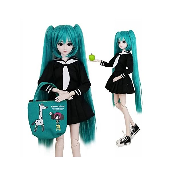 EVA BJD Poupée SD 1/3 de 61 cm avec boule articulée cadeau Poupée BJD + maquillage + ensemble complet uniforme scolaire fille