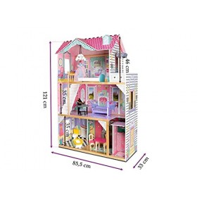 Leomark New Royal Mansion Doll Apart House Mansion de rêves Maison de poupée Villa Appartement - en Bois - avec Meubles