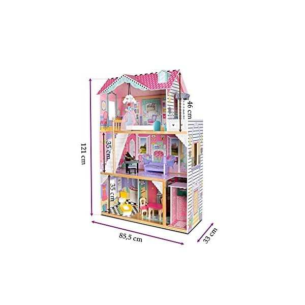 Leomark New Royal Mansion Doll Apart House Mansion de rêves Maison de poupée Villa Appartement - en Bois - avec Meubles