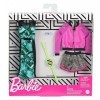 Barbie Fashionistas Kit vêtements, 2 tenues pour poupée dont veste de sport rose, short, robe imprimée et accesssoires, jouet