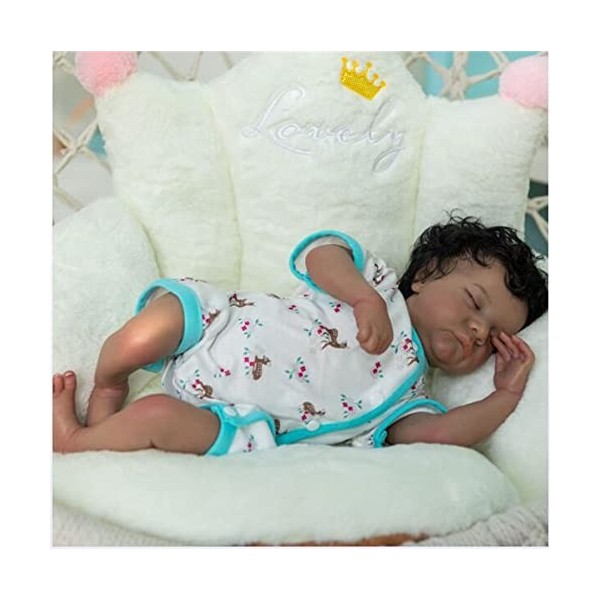 XQSSB 50Cm Body Doux Poupée Nouveau-Née 20 Pouces Reborn Bébé À La Main Peau Noire Skin Afrique African Américain Bébé Coiffu