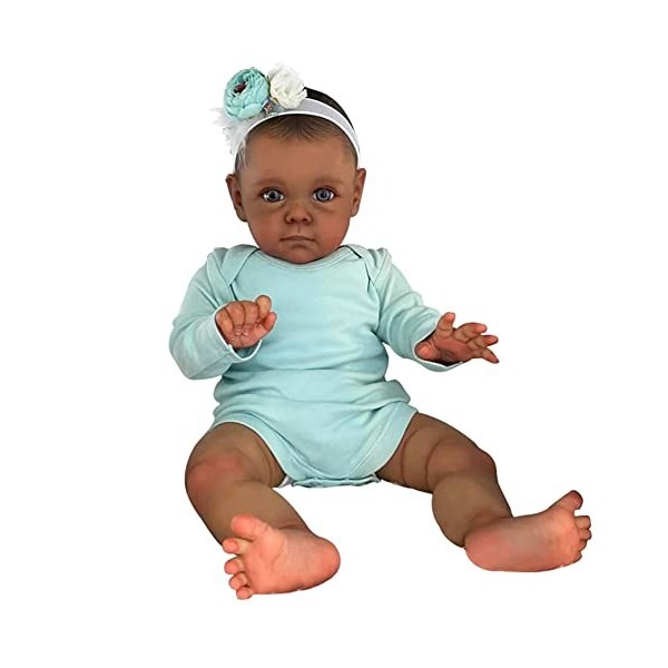 Poupée Reborn Réaliste 60 Cm 24 Pouces en Vinyle De Silicone Souple Fille À La Peau Foncée, Poupées Afro-Américaines Reborn R
