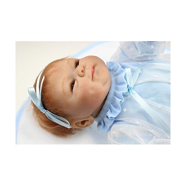 Poupée Bébé Reborn en Silicone Souple, 18 Pouces, 45Cm, Magnétique, Joli Jouet Réaliste, Mignon Garçon Et Fille, Robe Bleue S