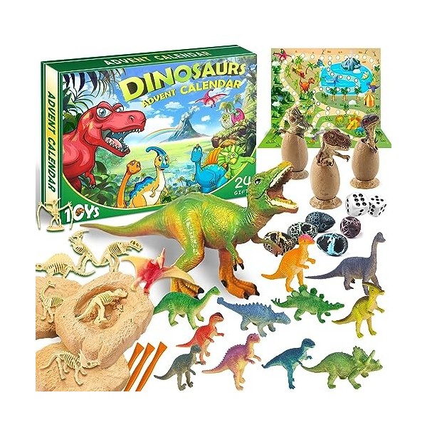 Dinosaures Calendrier de lAvent 2023, Calendrier de Noël pour enfants, Jouets de dinosaures Calendrier de Noël, Noël 24 jour