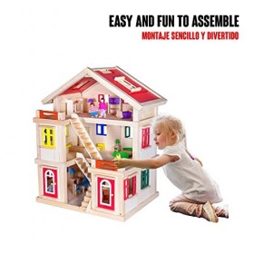 Calma Dragon Dollhouse TNWX-1269, Maison de poupée en Bois avec Meubles et poupées Inclus, Doll Mansion, 3 étages pour poupée