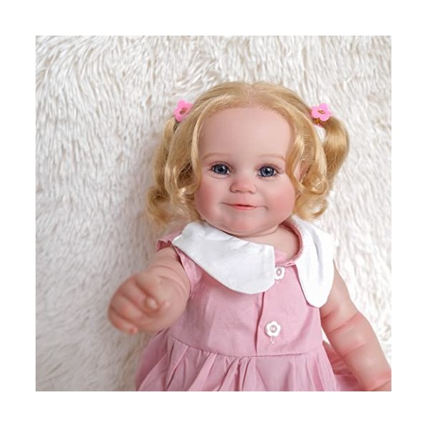 Poupée Bébé Reborn en Silicone pour Fille, Corps Complet, Cheveux Blonds, 55,9 Cm, Nouveau-Né, Jouet Fait À La Main, Réaliste