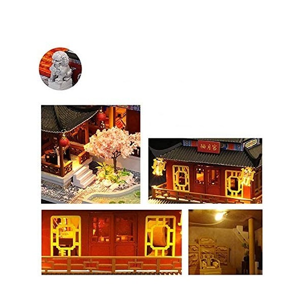 Modèle De Maison De Poupée De Ville Ancienne De Style Chinois Bricolage avec Kit De Maison De Poupée Miniature À Lumière LED 