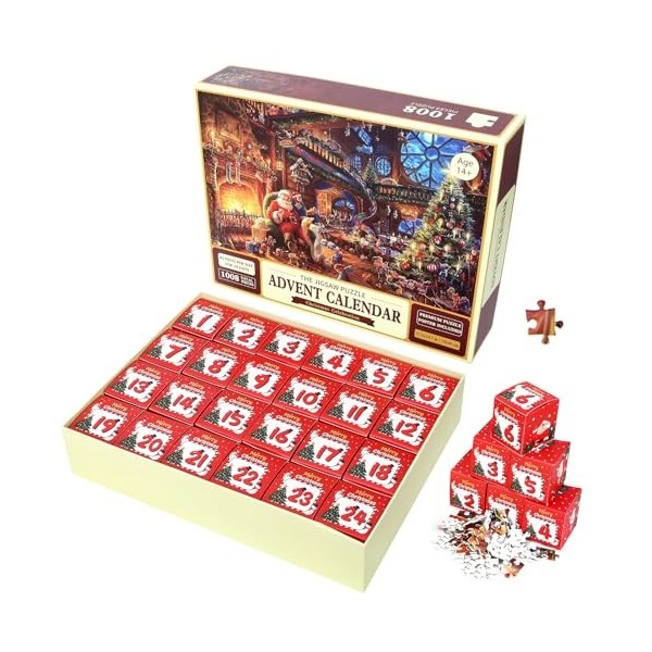 Calendrier de lAvent 2023 - Puzzle de Noël - 1008 pièces - Calendrier de lAvent - 24 boîtes de puzzles - Compte à rebours j
