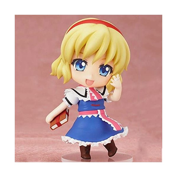 Poupée modèle Alice version Q, posture debout, personnage de la série "Touhou Project", robe rose, cheveux blonds, yeux dorés