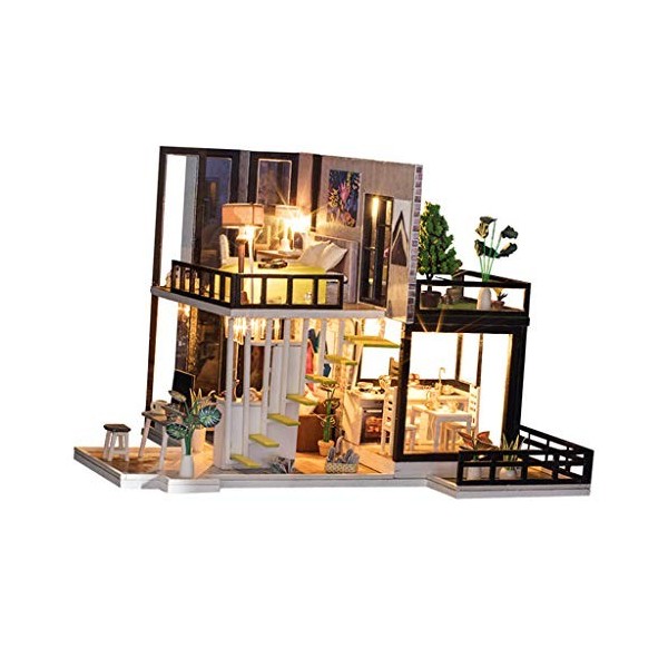 SaniMomo 1/20 miniature en bois avec éclairage LED pour maison de poupée