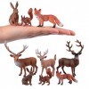 JOKFEICE Lot de 6 figurines danimaux de la forêt réalistes en plastique - Cerf et écureuil - Cadeau éducatif pour enfants - 