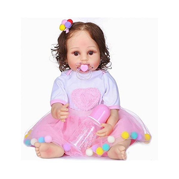 Poupées Réalistes pour Bébé Fille Reborn en Silicone Souple Et Vinyle Lesté, Ensemble Cadeau Lesté 22 Pouces, Poupée Mignonne