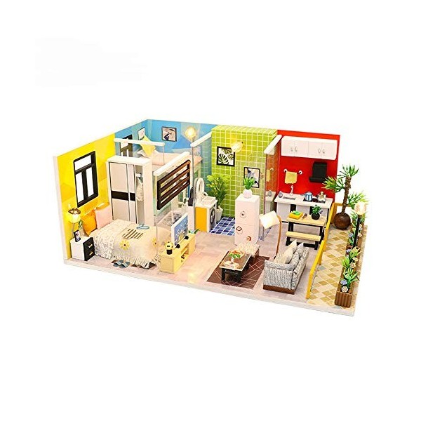 Maison De Poupée Miniature Bricolage Salle Miniature Set-Construction en Bois Modèle Kit-bâtiment en Bois Set-Mini Maison Art