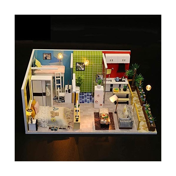 Maison De Poupée Miniature Bricolage Salle Miniature Set-Construction en Bois Modèle Kit-bâtiment en Bois Set-Mini Maison Art