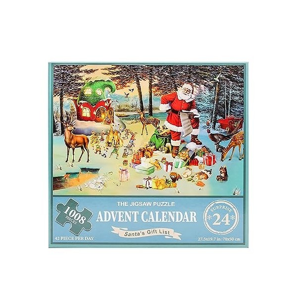 Calendrier de lAvent de Noël 2023 Puzzle，Famille Puzzle de vacances 1008 pièces, 24 boîtes Puzzle pour le compte à rebours d