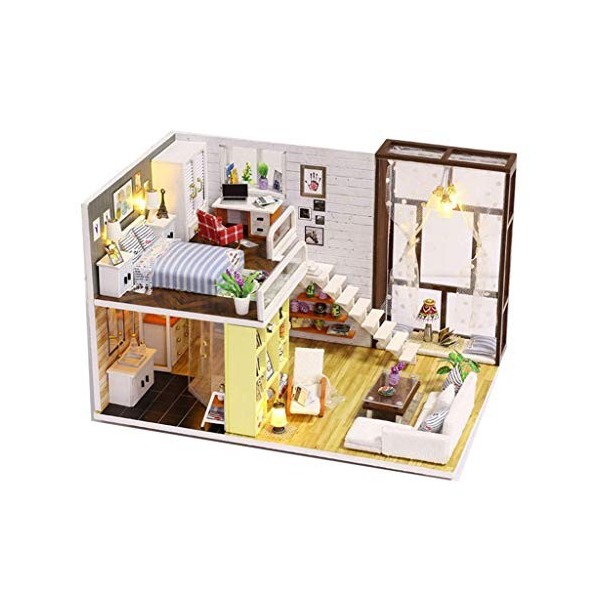 Meubles de Maison de poupées, 1/20 Miniature en Bois LED Light Dollhouse Furniture DIY House Puzzles Kits