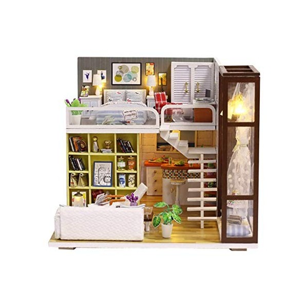 Meubles de Maison de poupées, 1/20 Miniature en Bois LED Light Dollhouse Furniture DIY House Puzzles Kits