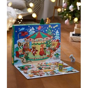 HABA Calendrier de lAvent - Sur le marché de Noël - 24 figurines en bois conçues avec soin avec fond de jeu 3D - Pour enfant