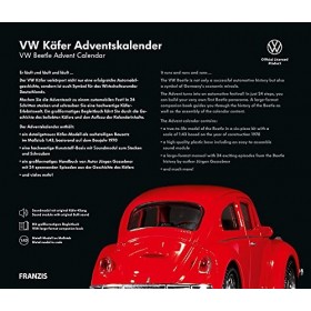 FRANZIS 55255-VW Coccinelle Calendrier de lAvent Rouge, kit de modèle réduit en métal à léchelle 1:43, Module sonore et Liv
