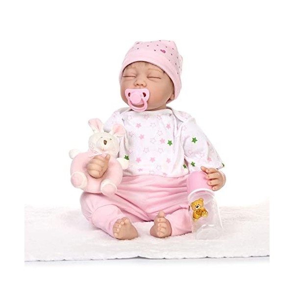 Poupées Reborn Poupée Bébé, 22 Pouces 55 Cm Réaliste Reborn Bébé Fille Poupée en Silicone Souple Dormir Bébé Réaliste À La Re