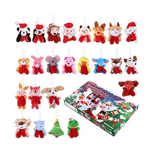 Toyvian Calendrier de lAvent avec 24 animaux en peluche, décorations de Noël, cadeaux pour garçons, filles, tout-petits
